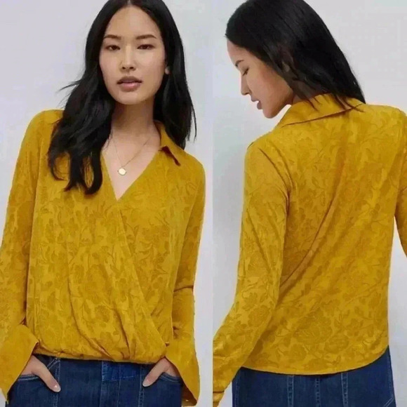 Anthropologie Mustard Wrap Top - Picture 10 of 10